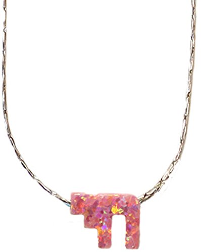 Opal Pink Chai With Silver Necklace - Chain 18 inch Pendant 1/4 inch W 1/4 inch H