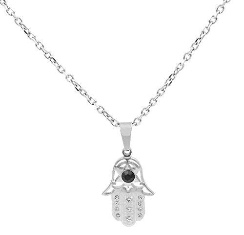 Ben and Jonah Stainless Steel Hamsa Evil Eye Women's Pendant With 18 inch Link Necklace