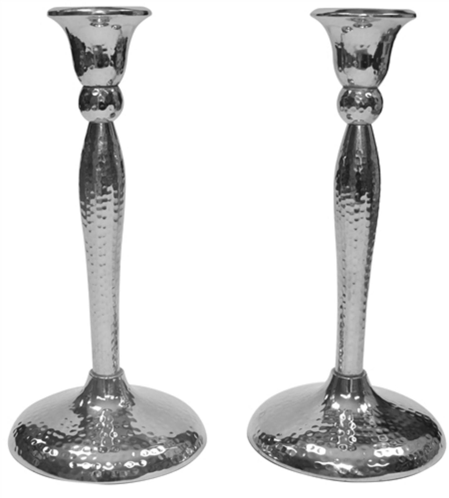 Ben and Jonah Elegant Sabbath/Shabbos Candlesticks -Nickel Hammered Design- 9"H