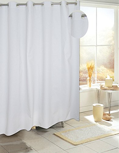 Royal Bath Easy On (No Hooks Needed) PEVA Non-Toxic Shower Curtain Liner (70 inch x 72 inch ) with Built in Hooks - White