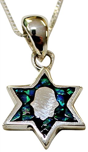 Silver & Opal Star Of David With Inner Hamsa Amulet Necklace - Chain 18 inch Pendant 5/8 inch H 1/2 inch W