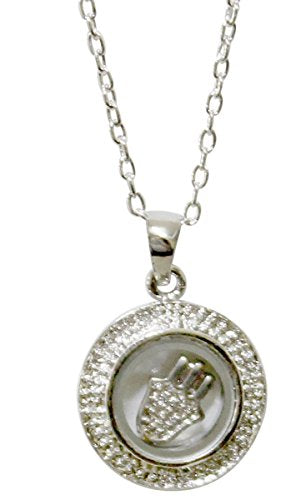 Silver Circle Hamsa Amulet - Magnetic - Chain 18 inch Pendant 5/8 inch W x 7/8 inch H