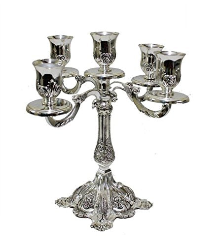 Ultimate Judaica Silver Plated Candelabra  5 Branch - 9.5 inch H