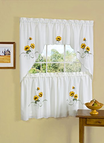 Ben&Jonah Collection Sunshine Embellished Tier and Swag Window Curtain Set - 58x36