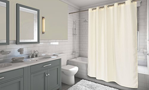 Royal Bath Easy On (No Hooks Needed) Fabric Shower Curtain (70 inch x 72 inch ) with Built in Hooks - Ivory Waffle Weave
