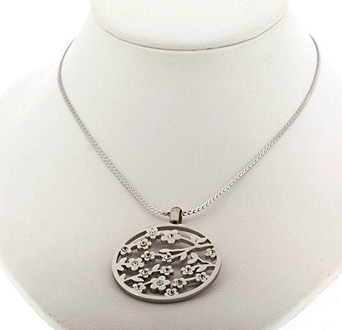 Ben and Jonah Stainless Steel Curbie Design Round Pendant with Stones on Fancy 18 inch Necklace