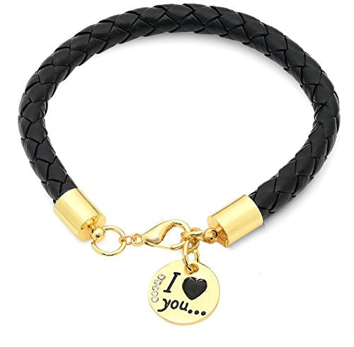 18K Gold Plated Alloy inch I Love You inch Bracelet with Swarovski Elements