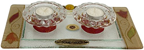 5th Avenue Collection Candle Stick With Tea Light Applique - Colorful - Tray 11 inch W X 6 inch L Candlesticks 2 inch H