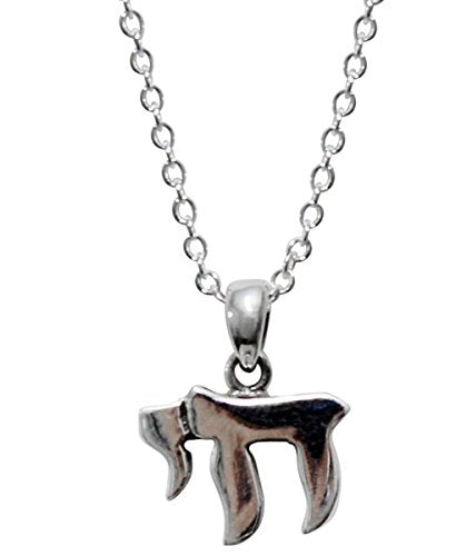 Silver Chai Amulet Chain 18 inch Pendant 5/8 inch W Â x 3/4 inch H