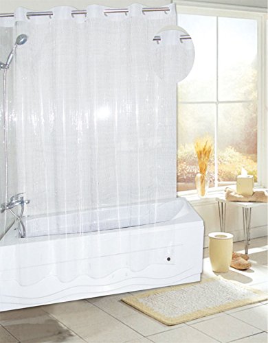 Royal Bath Easy On (No Hooks Needed) PEVA Non-Toxic Shower Curtain Liner (70 inch x 72 inch ) with Built in Hooks - Super Clear