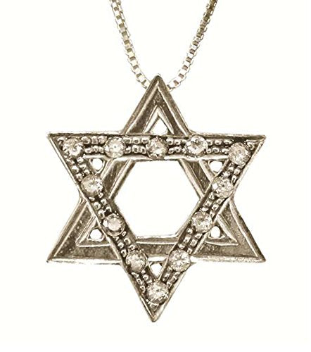 Silver Star Of David With Zircons - Chain 16 inch Pendant 3/4 inch W X 3/4 inch H