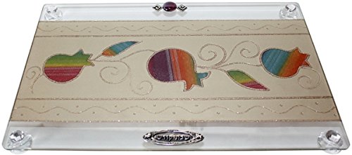 Ultimate Judaica Challah Tray On Legs Pomegranate - Rainbow - 15 inch W X 10 inch L