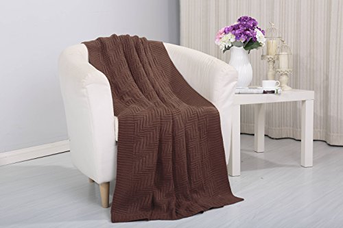 Tejido Collection Classic Woven Knitted Throw Blanket (50 inch x 60 inch ) - Chocolate