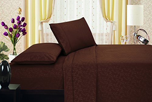 Ben&Jonah Designer Plush Full Flower Embossed Sheet Set -Chocolate