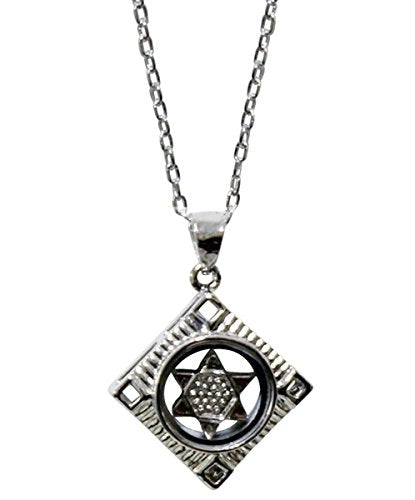 Ultimate Silver Square Amulet with Star of David - Magnetic - Chain 18 inch Pendant - 3/4 inch W x 3/4 inch H