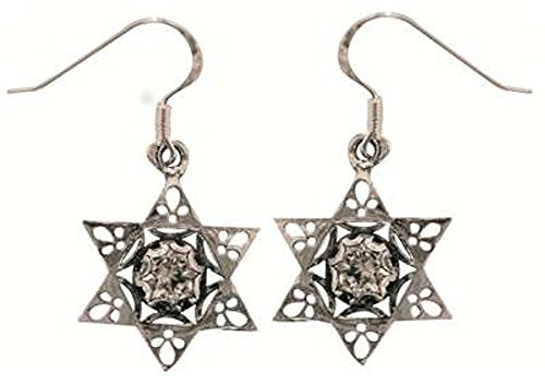 Silver Star Of David Earrings With Zircon - Star 6/8 inch X 6/8 inch