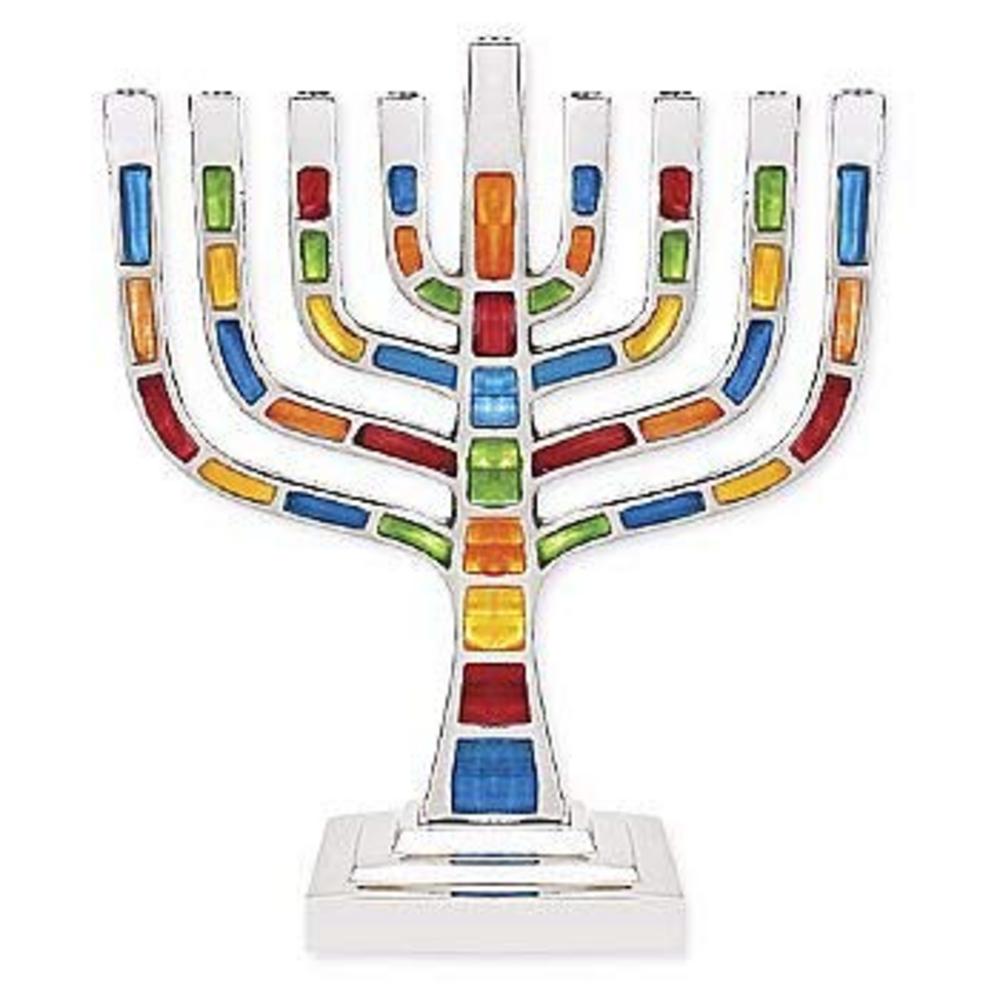 Ben&Jonah Multi Jeweled Mosaic Aluminum Menorah-Knesset Style- 8" 1/8 L x 10" 3/4 H…