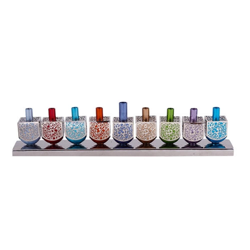 Ben&Jonah Chanukah Dreidel Menrorah - Multicolor- 13" x 3" x 2"