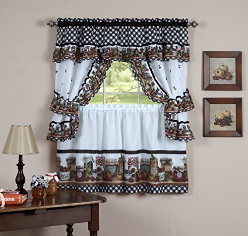 Fruit Cornucopia Mason Jar Kitchen Curtain Tiers and Swag Cottage Set (57 inch x 36 inch )