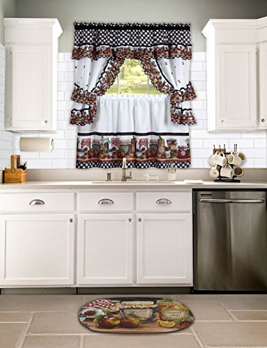 Ben&Jonah Collection Mason Jars Window Curtain Set - 57x36 Tier Pair/57x36 Tailored Topper with attached valance and tiebacks. - Black/White