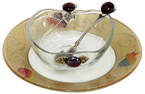 L'Shanah Tovah Happy&Healthy Honey Dish With Small Plate Apple Design - Rainbow - Tray 7 inch D - Â Bowl - 2 inch H