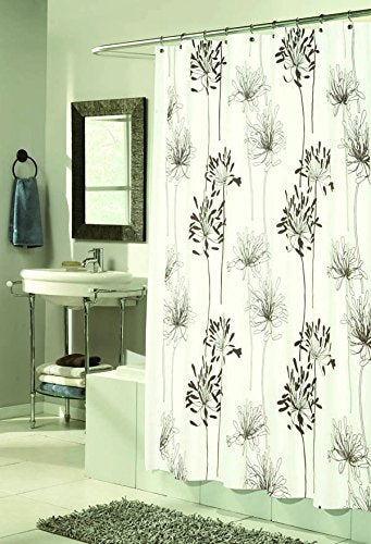 BenandJonah Collection Fabric Shower Curtain 70 x 72 inch Flowery Design Brown/Ivory