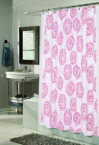 BenandJonah Collection Fabric Shower Curtain 70 x 72 inch Rose Design Red/White