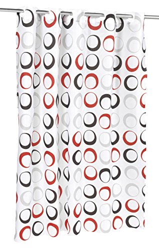 Royal Bath Easy On (No Hooks Needed) Fabric Shower Curtain (70 inch x 72 inch ) with Built in Hooks - Black/Multi Colored Circles