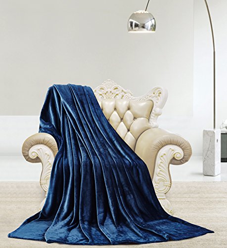 Ultra Lush Shiny Velvet Queen Size Microplush Blanket (90 inch x 90 inch ) - Navy