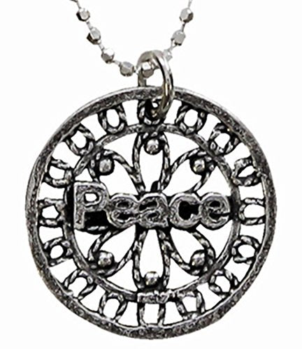 Silver Necklace With Shalom/Peace Pendant - Chain 16 inch Pendant 5/8 inch D