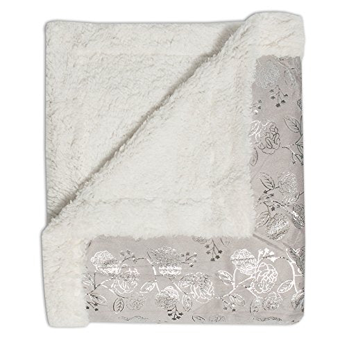 Ben&Jonah Designer Plush 50 inch x 60 inch Soft-Silver Flower-Throw-Blanket -Grey