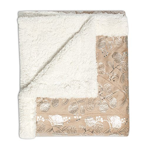 Ben&Jonah Designer Plush 50 inch x 60 inch Soft-Silver Flower-Throw-Blanket -Beige