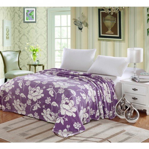 Ben&Jonah Designer Plush Queen Madison Micro Fleece Jacquard Blanket -Purple