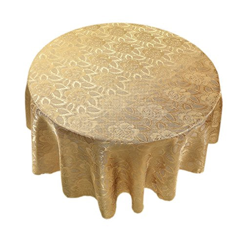 Park Avenue Deluxe Collection Park Avenue Deluxe Collection inch Rose Damask inch 70 inch Round Fabric Tablecloth in Gold