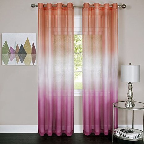 Prisma Ombre Sheer Window Curtain Panel (52 inch x 84 inch ) - Pink