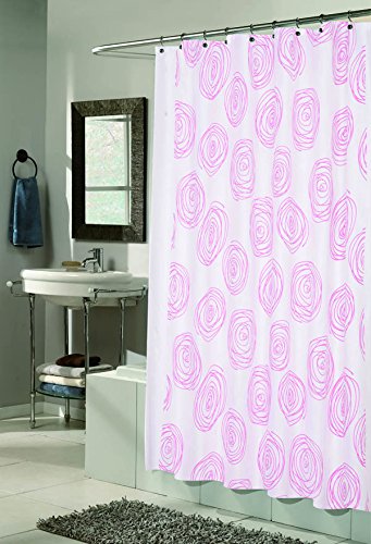 BenandJonah Collection Fabric Shower Curtain 70 x 72 inch Rose Design Fuchsia/White