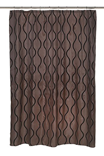 Royal Bath Squiggly Lines Geneva Fabric Shower Curtain with Poly Taffeta Flocking in Black/Brown Size: 70 inch x 72 inch