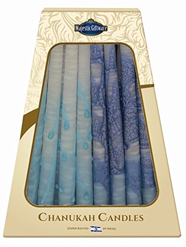 Lamp Lighters Ultimate Judaica Safed Chanukah Candles - 45 Pack - Blue/Turquoise/White - 6 inch