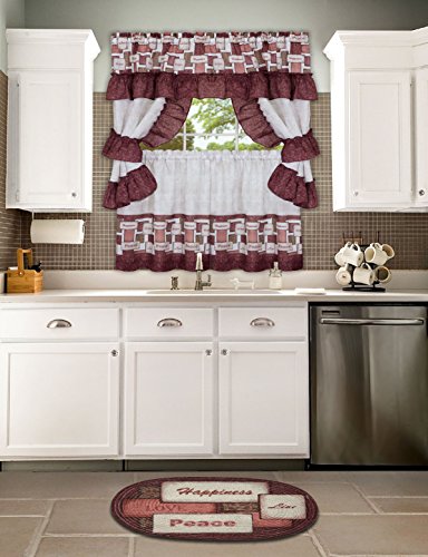 Ben&Jonah Collection Inspiration Cottage Window Curtain Set 57x24 Tier Pair/57x36 Ruffled Topper
