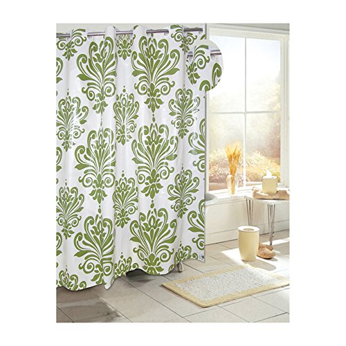 Park Avenue Deluxe Collection Park Avenue Deluxe Collection EZ-ON? PEVA inch Beacon Hill inch Shower Curtain in Sage on Ivory