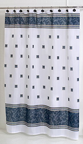 BenandJonah Collection Fabric Shower Curtain 70 x 72 inch Elegant Squares Black