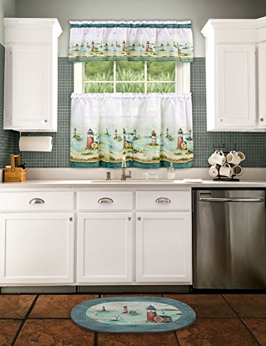 Ben&Jonah Collection Hamptons Printed Tier and Valance Window Curtain set 58x24 Tier Pair and 58x13 Valance - Sand