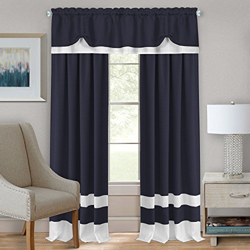 Ben&Jonah Collection Darcy Rod Pocket Window Curtain Panel - 52x63 - Navy/White