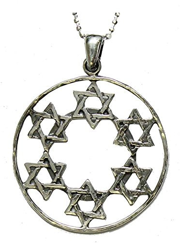 Silver Necklace With Hanging Star of David Pendant - Chain 16 inch Pendant 1 1/8 inch D