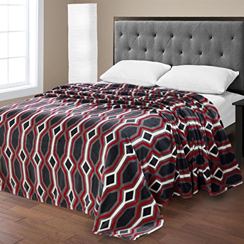 Ben&Jonah Designer Plush Full Lauren Micro Fleece Jacquard Blanket -Black Geometric