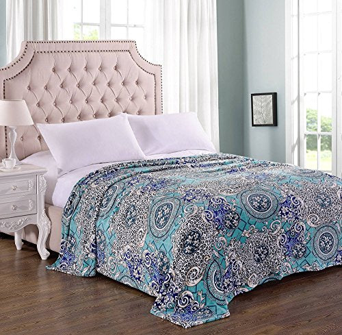 Ben&Jonah Designer Plush Queen (86 inch x 86 inch ) Blanket - Floral Mandala