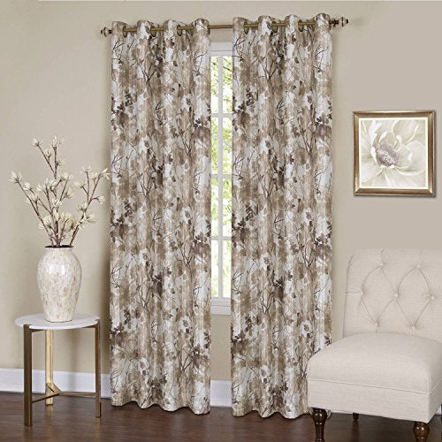 Tranquility Set of 2 Energy Efficient Blackout Curtain Panels (50 inch x 84 inch ) with 8 Grommets - Tan