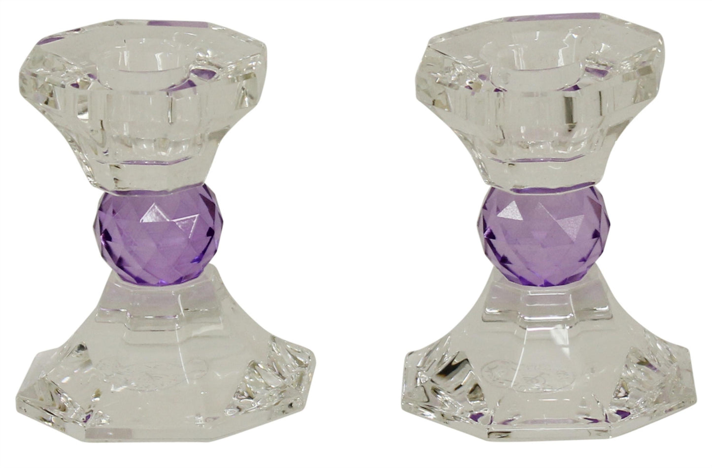 Ben and Jonah Sabbath/Shabbos Crystal Candlesticks - Purple - 3.25" H 2.75" L
