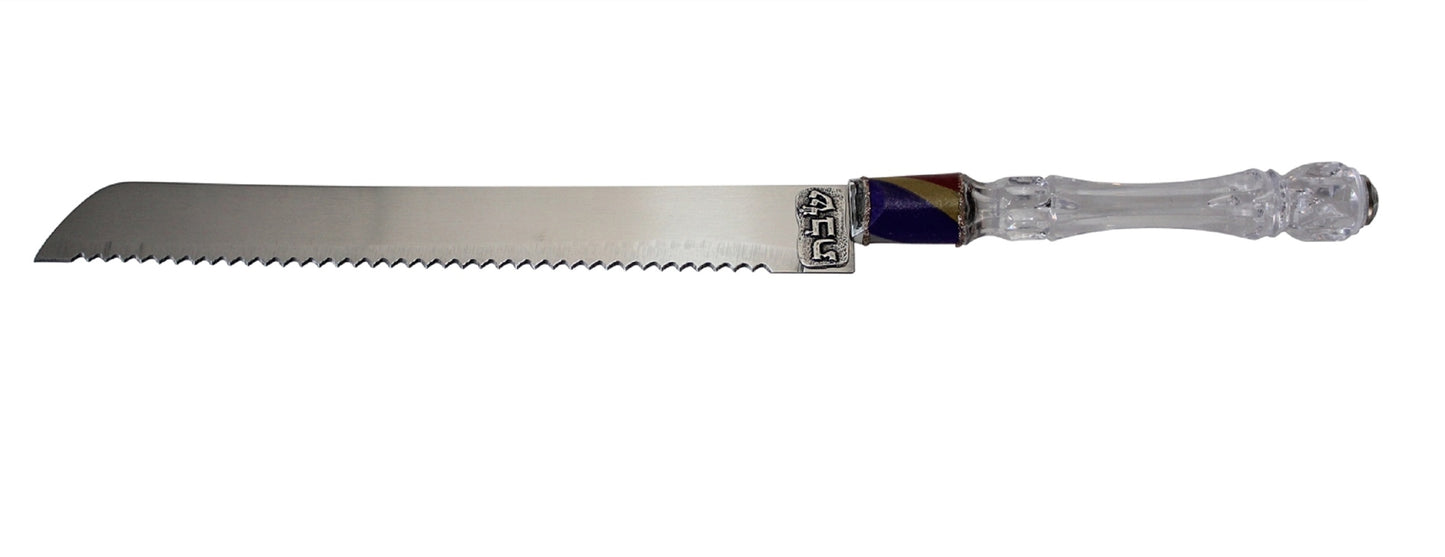 Ben and Jonah Challah Bread Knife-Multi Color Design on Acrylic Handle