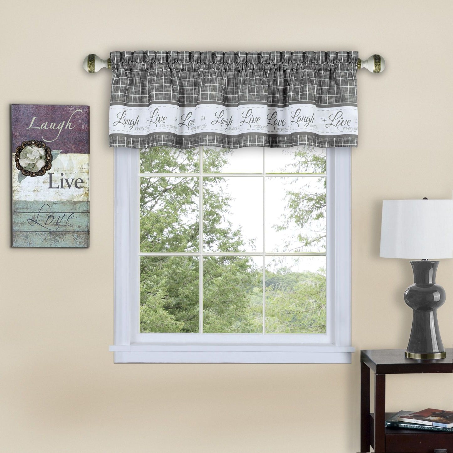 Traditional Elegance Live, Love, Laugh Window Curtain Valance - 58x14 - Grey